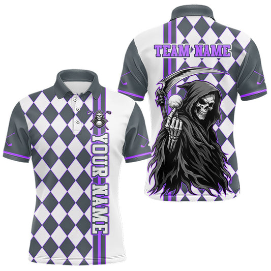 Maxcorners Personalized Skeleton Golf Polo Shirt For Mens - Funny Grim Reaper Golf Team Polo|Purple
