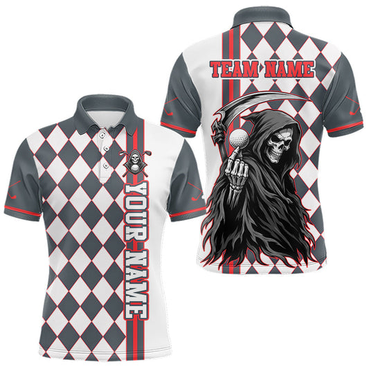 Maxcorners Personalized Skeleton Golf Polo Shirt For Mens - Funny Grim Reaper Golf Team Polo|Red