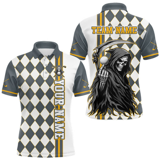 Maxcorners Personalized Skeleton Golf Polo Shirt For Mens - Funny Grim Reaper Golf Team Polo|Yellow