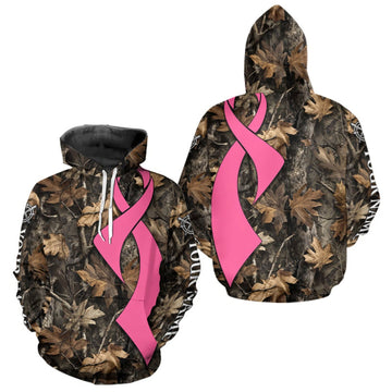 Maxcorners Custom Name Pink Ribbon Brown Camo Forest Brown Hunting Shirt, Breast Cancer Awareness Apparel LM2709