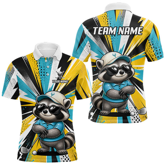 Maxcorners Personalized Raccoon Golf Polo Shirt for Men, Funny Golf Lover Performance Polo
