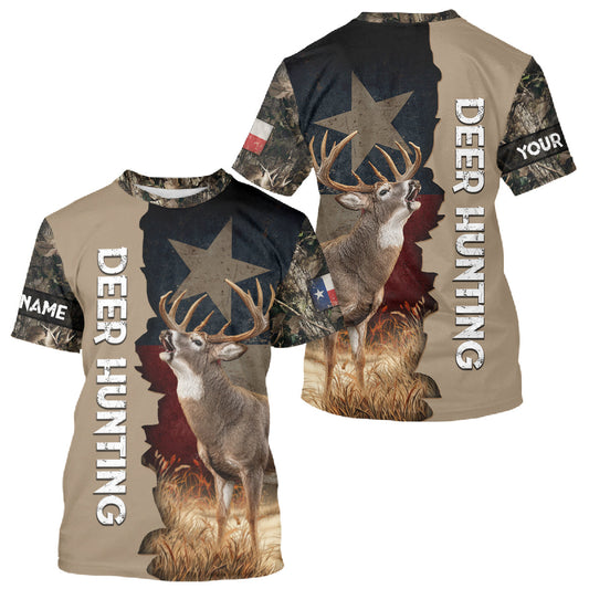 Maxcorners Season Deer Hunting Shirt Texas Flag 3D Custom Name Whitetail Deer Clothes For Hunters LM0409