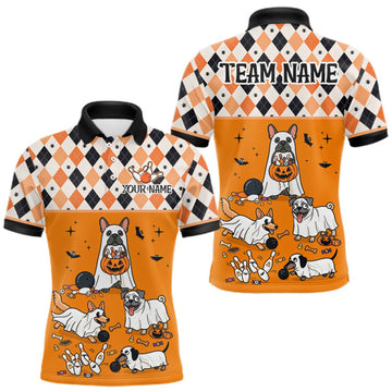 Maxcorners French Orange Bulldog Halloween Bowling Team League Shirt, Bowling Polo Jersey For Men LM0409