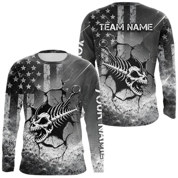Maxcorners American Flag Fishing Fish Hook Skull Personalized Fishing Shirts, Patriotic Fishing Shirt Gift For Men LM0404