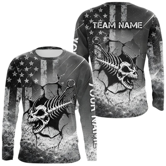 Maxcorners American Flag Fishing Fish Hook Skull Personalized Fishing Shirts, Patriotic Fishing Shirt Gift For Men LM0404