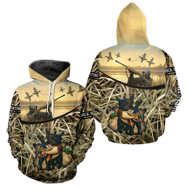 Maxcorners Duck Hunting 3D Waterfowl Camo Grim Reaper Black Labrador Retriever Shirt Hunting Gift LM0910