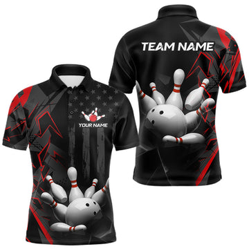 Maxcorners Custom Bowling Team Men Polo Shirt Quarter Zip 1/4 Personalized Name Performance Bowling Jersey|Red