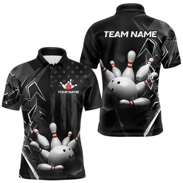 Maxcorners Custom Bowling Team Men Polo Shirt Quarter Zip 1/4 Personalized Name Performance Bowling Jersey|Black White