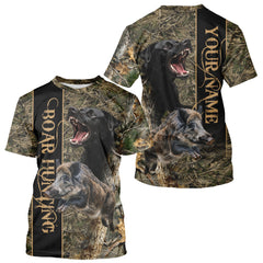 Maxcorners Wild Boar Hunting Shirt Forest Camo With Dog Custom Name Hunting Clothes Gifts for Hunter LM1109