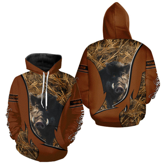 Maxcorners Boar Hunting Brown Camouflage 3D Shirt For Hunting Season Hunting Clothes For Hunters LM1809