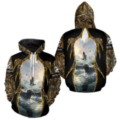 Maxcorners Duck Hunting Grass Camo with Black Labrador Retriever 3D Shirts, Hunting Gifts LM1809
