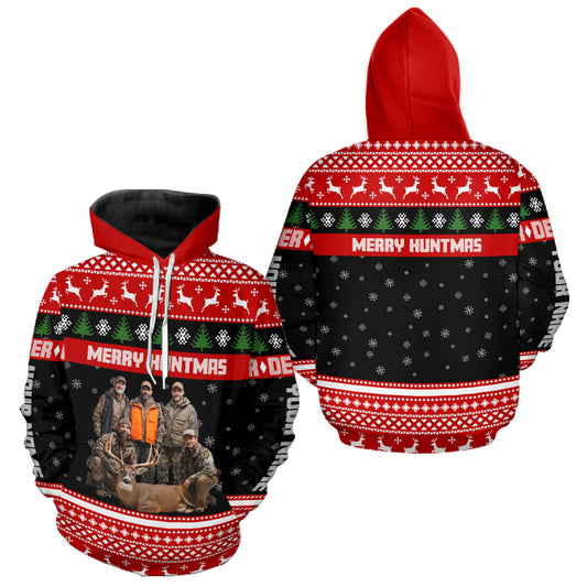 Maxcorners Custom Merry Huntmas Shirt – Personalized Deer Hunting Christmas Shirt with Your Photo LM1411