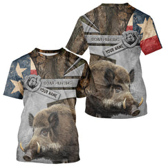 Maxcorners Best Wild Boar Hunting Camouflage TX Flag Custom Name Shirts for Hunter Gift For Hunter LM1109