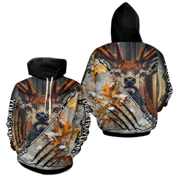 Maxcorners Whitetails Deer Hunting Shirt Custom Name Beautiful Camo Autumn Leaves For Deer Hunters LM2608