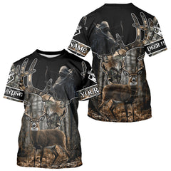 Maxcorners Best Season Whitetail Deer Hunting Shirt Custom Name Black Camo Forest Gift For Hunters LM2608