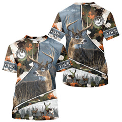 Maxcorners Best Custom Name Hunting Deer 3D Shirt With All Over Whitetail Deer Print And Camouflage LM2608