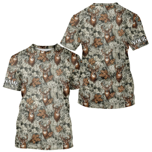 Maxcorners Beautiful Deer Hunting Shirts Pattern Deer Camo Custom Name 3D All Over Printed Hunting Gift LM0409
