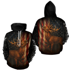 Maxcorners Best Season Deer Hunting Shirt Black with US Flag 3D Custom Name Clothes For Hunters LM0409