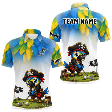 Maxcorners Personalized Pirate Parrot Mens Golf Polo Shirt Custom Pirate Bird Golf Jersey