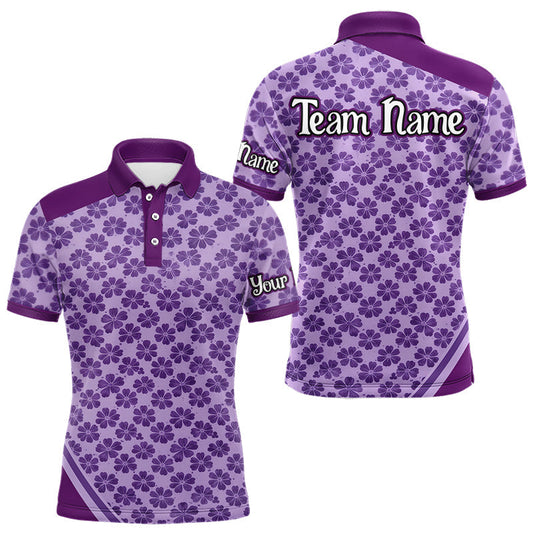 Maxcorners Custom Mens Purple Floral Golf Polo, Personalized Violet Flower Golf Shirt With Name LM0404