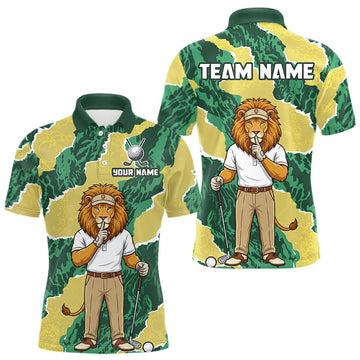 Maxcorners Custom Green Lion Mens Golf Polo Shirts, Lion Golf Team Jerseys