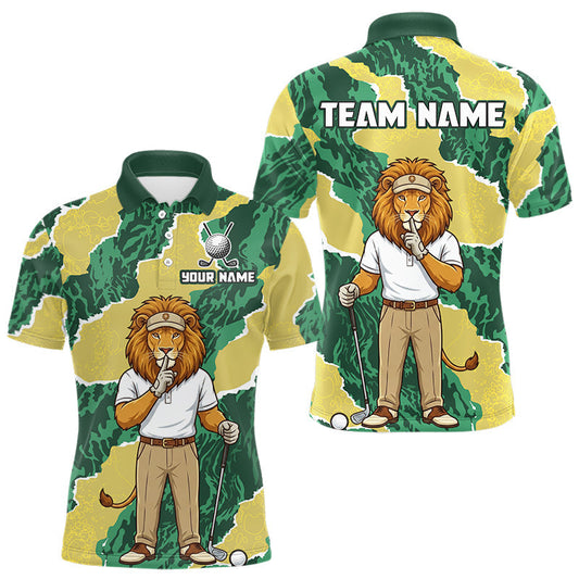 Maxcorners Custom Green Lion Mens Golf Polo Shirts, Lion Golf Team Jerseys