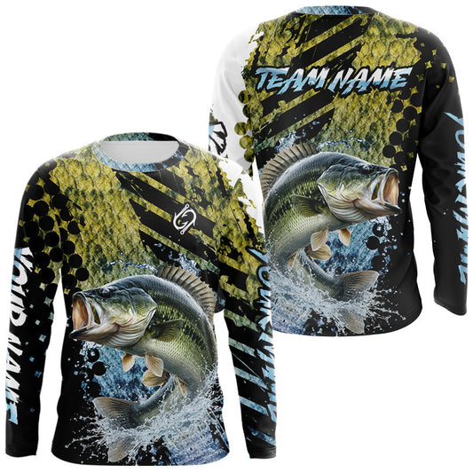 Maxcorners Bass Fishing Shirts Long Sleeve Dark Water Art Style Personalized Name, Fishing Gif LM1501