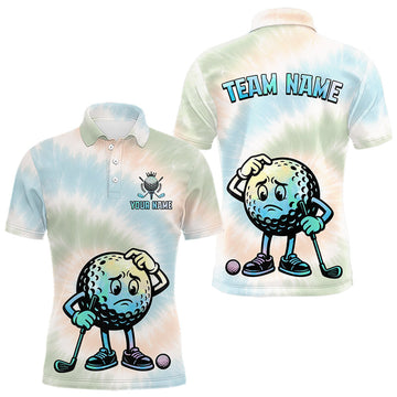 Maxcorners Funny Tie Dye Golf Team Polo Shirt – Cartoon Golf Ball Golfer Shirt, Personalized Golf Family Team Shirt LM1104