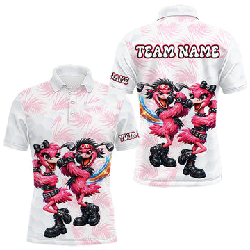 Maxcorners Personalized Funny Flamingo Rockstar Couple Golf Polo Shirt, Custom Name Matching Couple Golf Shirt LM1104