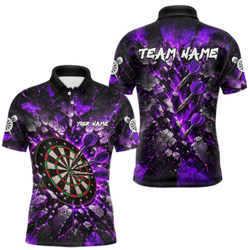 Maxcorners Purple Lightning Darts Polo Shirt For Men Custom Crack Rock Dartboard Team Tournament Jersey