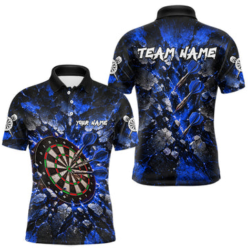 Maxcorners Blue Lightning Darts Polo Shirt For Men Custom Crack Rock Dartboard Team Tournament Jersey