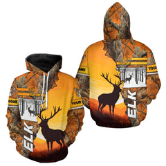 Maxcorners Elk Hunting Shirt Personalized 3D All Over Print Orange Autumn camo, Elk Hunting Shirt LM1809