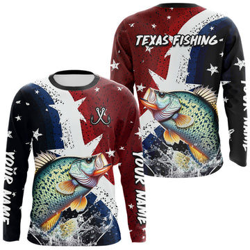 Maxcorners Personalized Texas Flag Crappie Fishing Shirt Jerseys, Texas Crappie Fishing Shirts Long Sleeve For Men LM1904