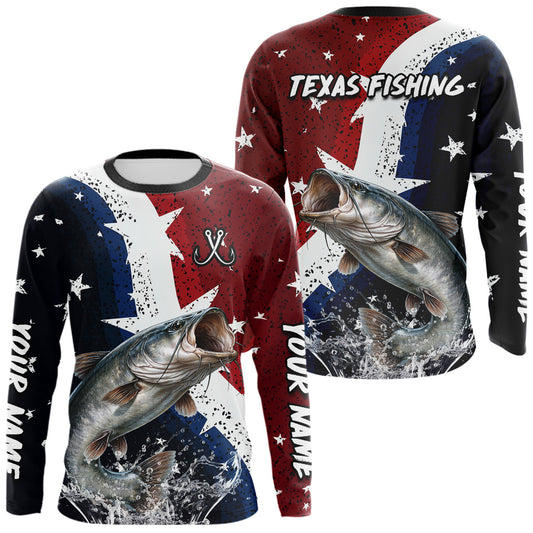Maxcorners Personalized Texas Flag Catfish Fishing Shirt Jerseys, Texas Catfish Fishing Shirts Long Sleeve For Men LM1904
