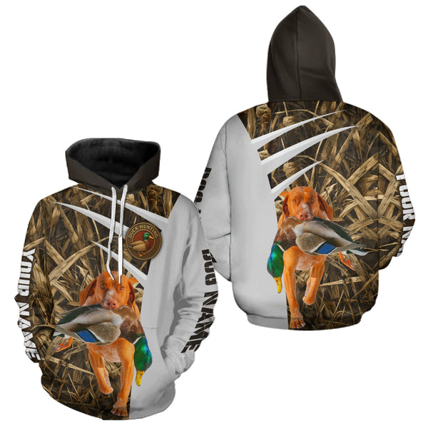Maxcorners Mallard Duck Hunting Shirt Custom Name with Vizsla Dog Camo Hunting Clothes, Hunting Shirts LM1809
