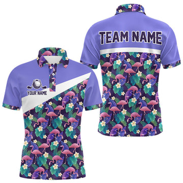 Maxcorners Flamingo Mens Golf Polo Shirts, Colorful Tropical Flamingo Pattern, Tropical Golf Shirt
