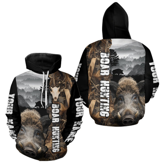 Maxcorners Wild Boar Hunting Camo Custom Name Shirts, Personalized Boar Hunting Clothes