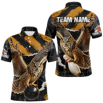 Maxcorners Owl Bowling Polo Shirt & 1/4 Zip Personalized Custom Name Bowling Team Jersey For Men LM2607