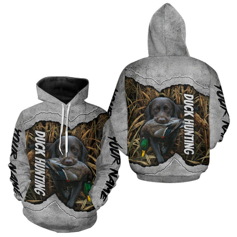 Maxcorners Waterfowl Duck Hunting Shirt – Gray Camo Personalized with Black Lab, Hunting Clothes LM2509