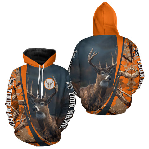 Maxcorners Whitetail Deer Hunting Big Game Camo Orange Custom Name 3D All Over Print Shirts LM3010