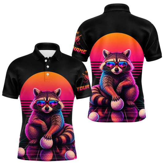 Maxcorners Personalized Funny Raccoon Mens Golf Polo Shirt - Vintage Neon Golf Design LM2405