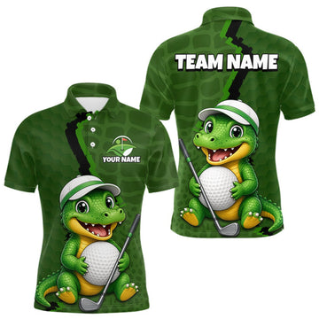 Maxcorners Personalized Green Crocodile Men Golf Polo Shirt, Custom Team Golf Shirt Gift For Golfer LM2709