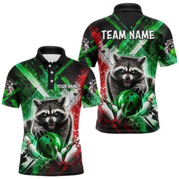 Maxcorners Raccoon Bowling Polo Team League Shirt, Men Bowling Jersey, Bowling League Team Gift LM0409