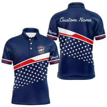 Maxcorners Blue Navy American Flag Mens Golf Polo Shirts Custom Patriotic Team Golf Shirts For Men Golf Gifts LM0404