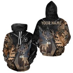 Maxcorners Deer Hunting 3D All Over Print Autumn Camo Black Shirt Custom Name Gifts For Hunter LM1610