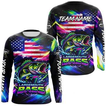Maxcorners Personalized Bass Fishing Jerseys, Custom American Flag Fishing Shirts Long Sleeve For Men LM2602