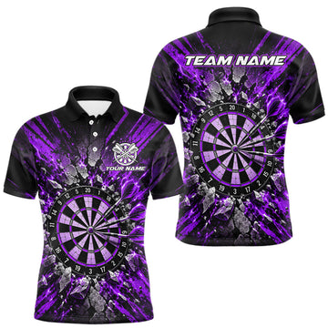 Maxcorners Shattered Stone Purple Darts Pattern Polo Shirt For Men Personalized Team Performance Jersey