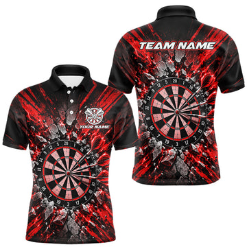 Maxcorners Shattered Stone Red Darts Pattern Polo Shirt For Men Personalized Team Performance Jersey
