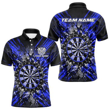 Maxcorners Shattered Stone Blue Darts Pattern Polo Shirt For Men Personalized Team Performance Jersey