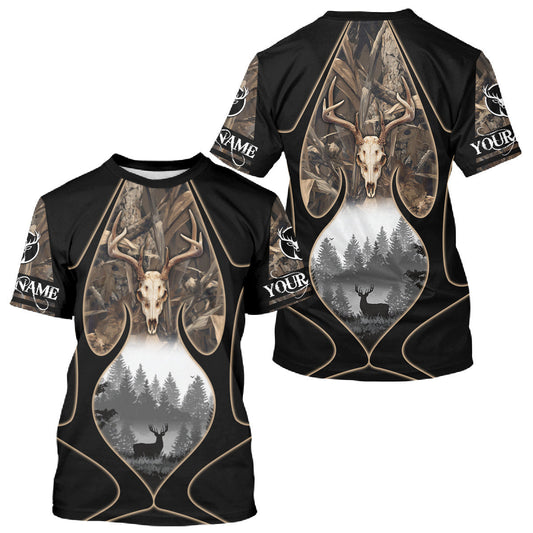 Maxcorners Deer Hunting Shirt 3D All Over Print Skull Deer Personalized Name, Hoodie Hunting For Men LM1112
